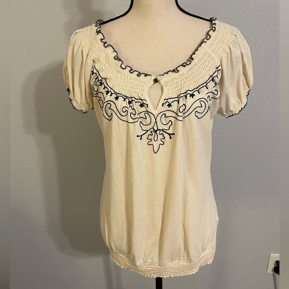 Lucky Brand embroidered short sleeve boho top